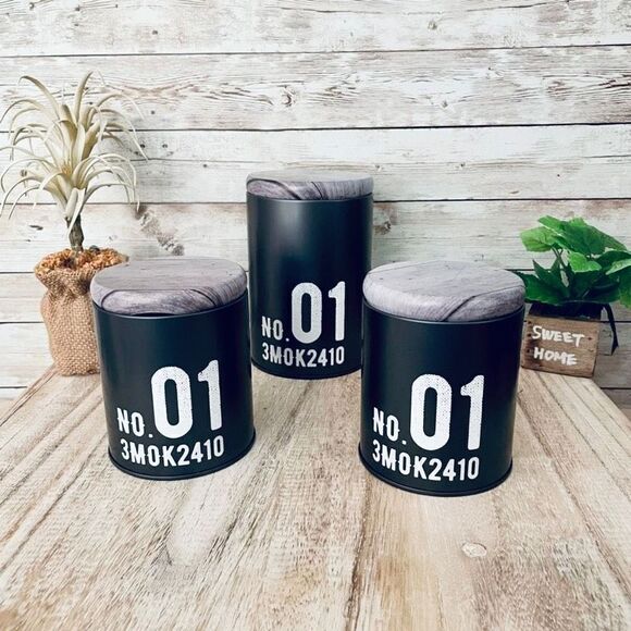 NWT Daiso 3 Pcs No. 01 3MOK2410 Dark Grey Metal Canister Set Reclaimed Wood Lid - Picture 1 of 12